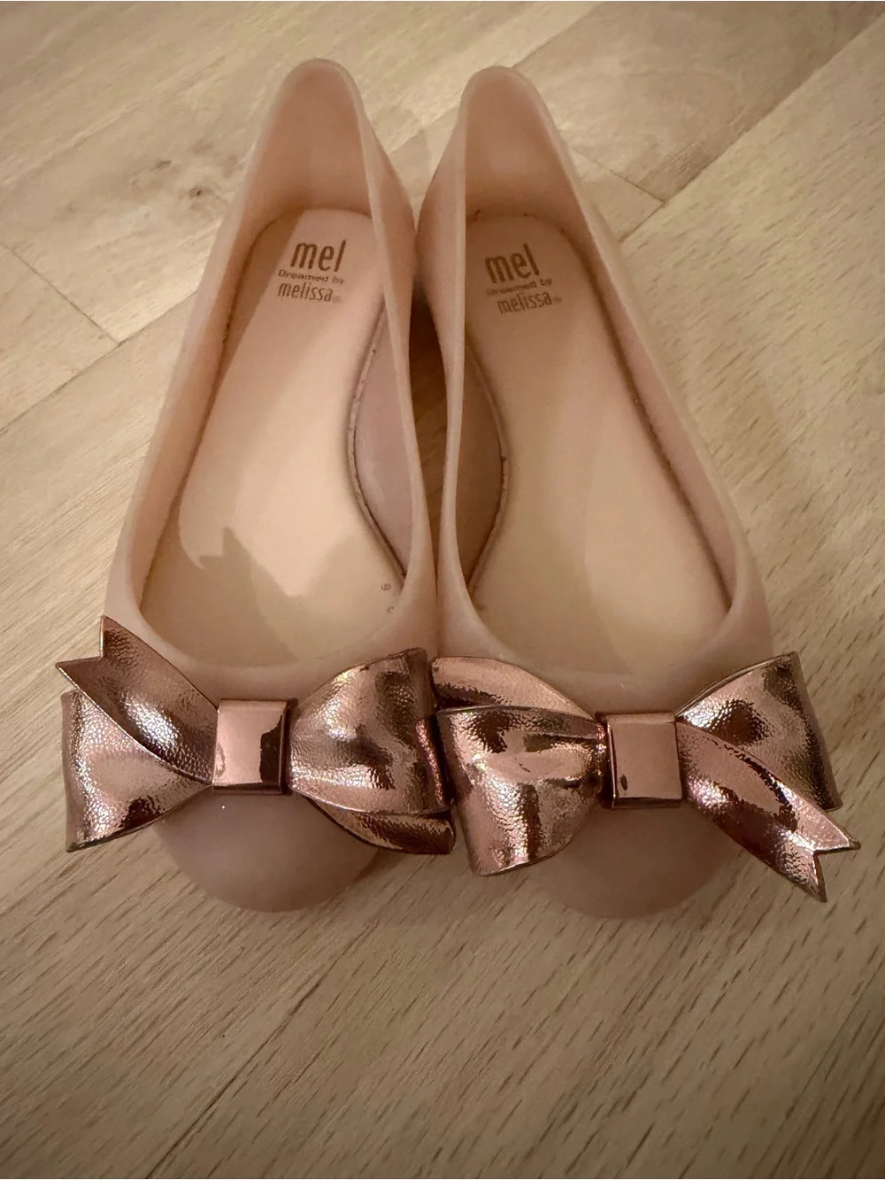 Mel by Melissa Pink Jelly Ballet Flats with Metallic Rose Bow